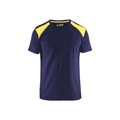 T-shirt bicolore marine/jaune fluo