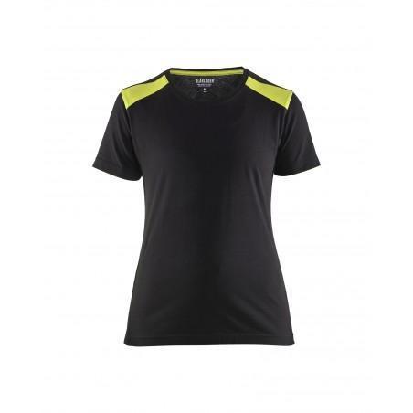 T-shirt femme noir/jaune fluo