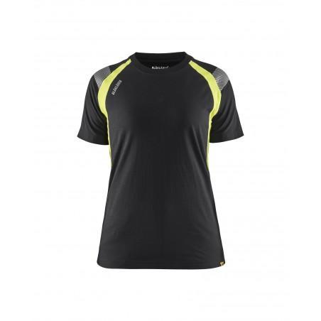 T-shirt détails fluo femme noir/jaune fluo