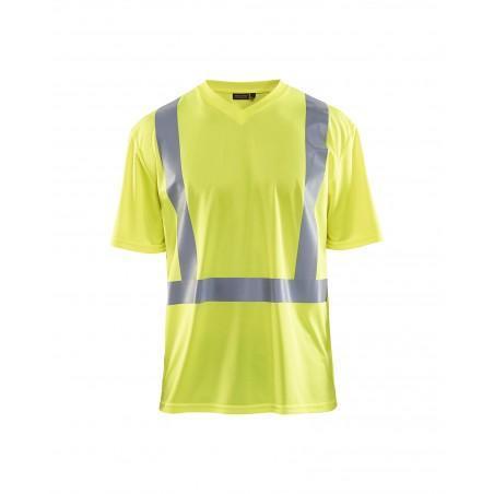 T-Shirt haute visibilité col V anti-UV anti-odeur jaune fluo