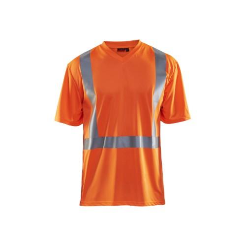 T-Shirt haute visibilité col V anti-UV anti-odeur orange fluo