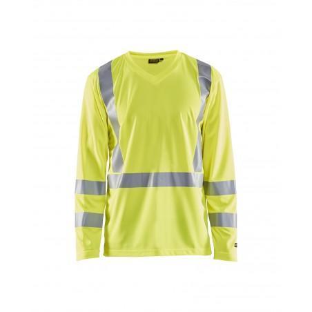 T-Shirt manches longues haute visibilité col V anti-UV anti-odeur jaune fluo