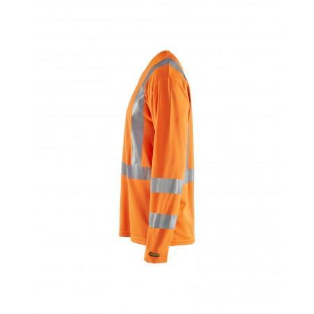 T-Shirt manches longues haute visibilité col V anti-UV anti-odeur orange fluo
