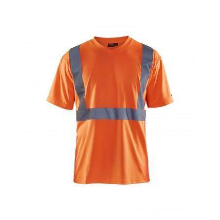 T-shirt haute visibilité col V orange fluo
