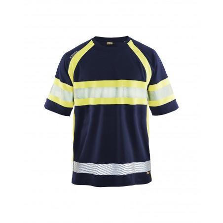 T-shirt haute visibilité anti-UV marine/jaune fluo