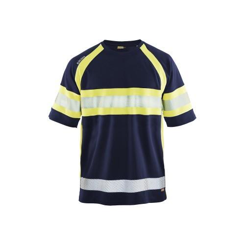 T-shirt haute visibilité anti-UV marine/jaune fluo