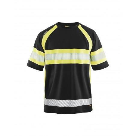 T-shirt haute visibilité anti-UV noir/jaune fluo