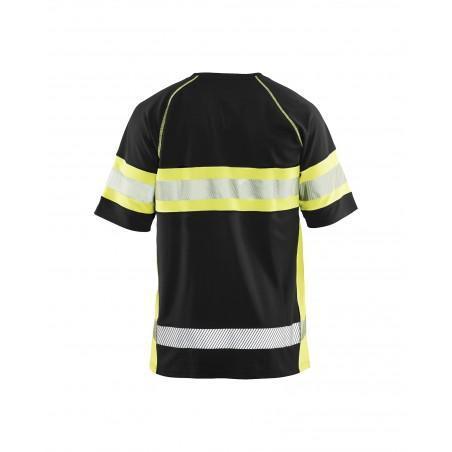 T-shirt haute visibilité anti-UV noir/jaune fluo