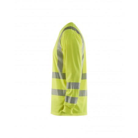 T-shirt manches longues haute visibilité col v anti-UV jaune fluo