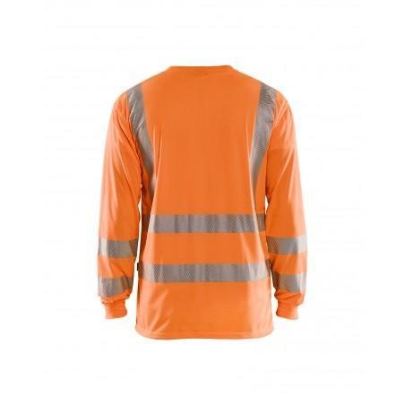 T-shirt manches longues haute visibilité col v anti-UV orange fluo