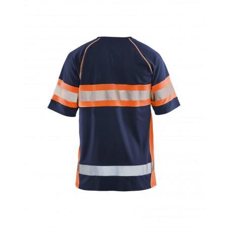 T-shirt haute visibilité anti-UV marine/orange fluo