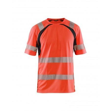 T-shirt anti-UV haute-visibilité rouge fluo/noir