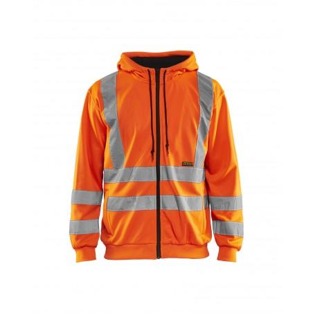 Sweat zippé à capuche haute visibilité orange fluo