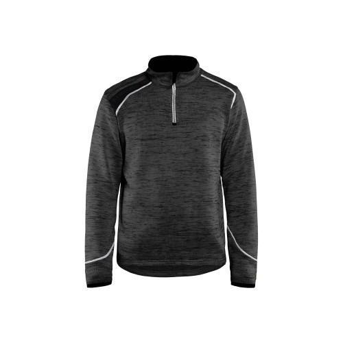 Sweat tricoté col zippé gris anthracite/blanc