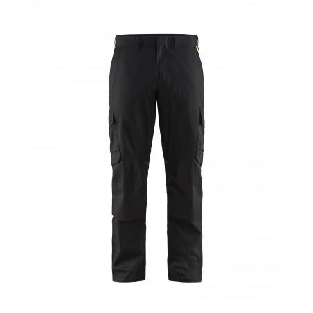 Pantalon industrie avec poches genouilleres stretch 2D noir/jaune fluo