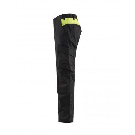 Pantalon industrie avec poches genouilleres stretch 2D noir/jaune fluo