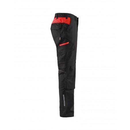 Pantalon industrie avec poches genouilleres stretch 2D noir/rouge