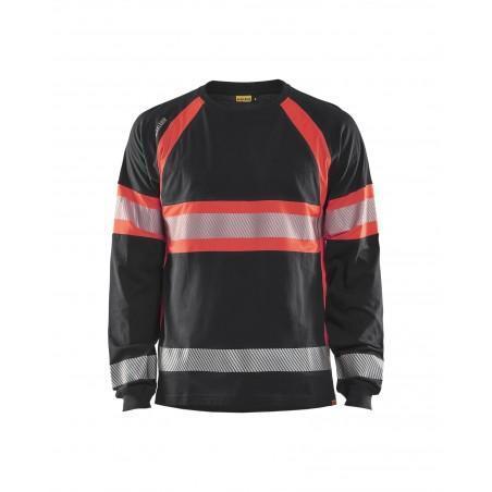 T-shirt manches longues haute-visibilité noir/rouge fluo