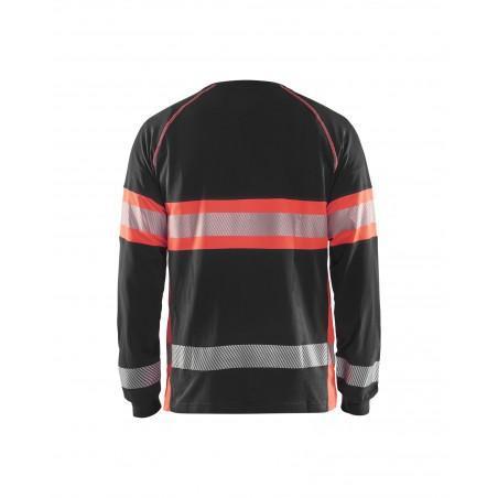 T-shirt manches longues haute-visibilité noir/rouge fluo