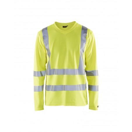 T-Shirt manches longues haute visibilité col V anti-UV jaune fluo