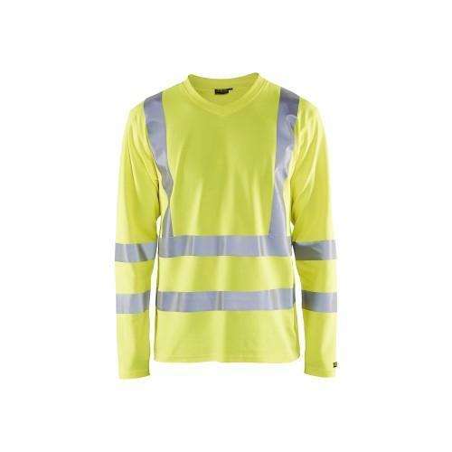 T-Shirt manches longues haute visibilité col V anti-UV jaune fluo