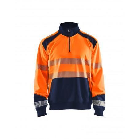 Sweat col camionneur haute-visibilité orange fluo/marine