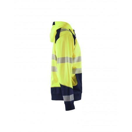 Sweat zippé à capuche haute-visibilité jaune fluo/marine