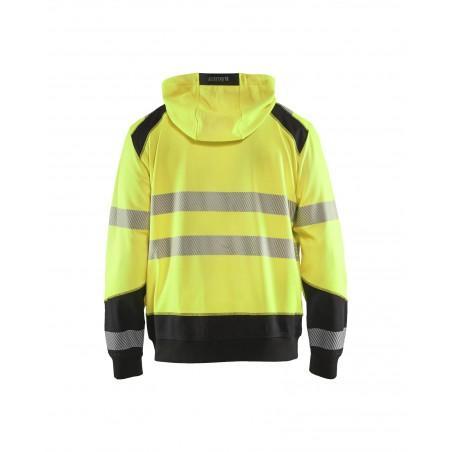 Sweat zippé à capuche haute-visibilité jaune fluo/noir