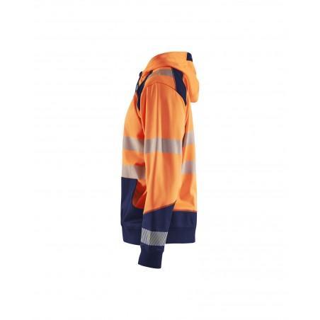 Sweat zippé à capuche haute-visibilité orange fluo/marine