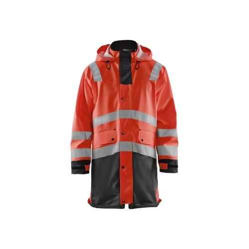 Manteau de pluie HV Niveau 2 rouge fluo/noir