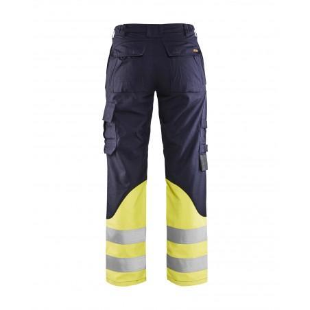 Pantalon multinormes inhérent femme marine/jaune fluo
