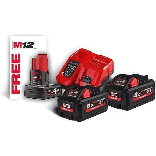 Pack énergie MILWAUKEE M18-HNRG-802 2x batterie M18 8Ah + 1 chargeur + 1x batterie M12 4Ah offerte